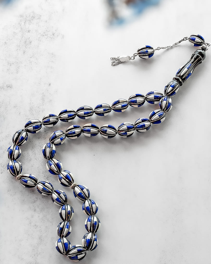 سبحة يسر فضة شبيه العاج واللازورد