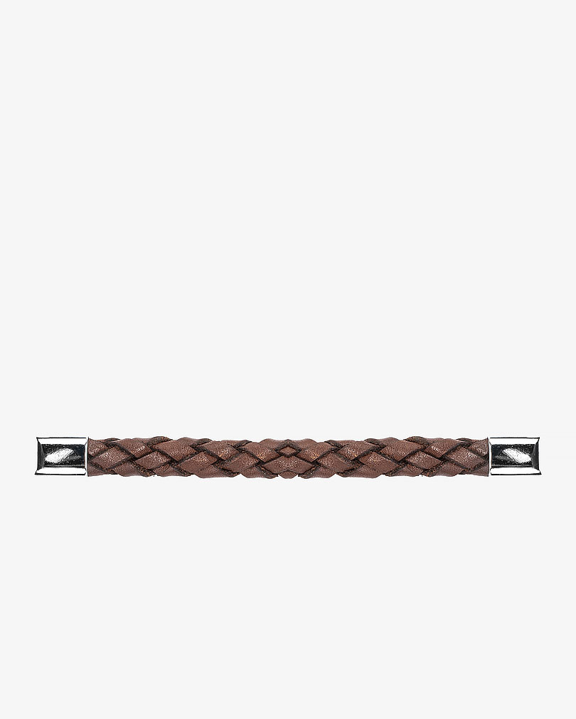 سوار معصم رجالي جلد بني مضفر يدوي