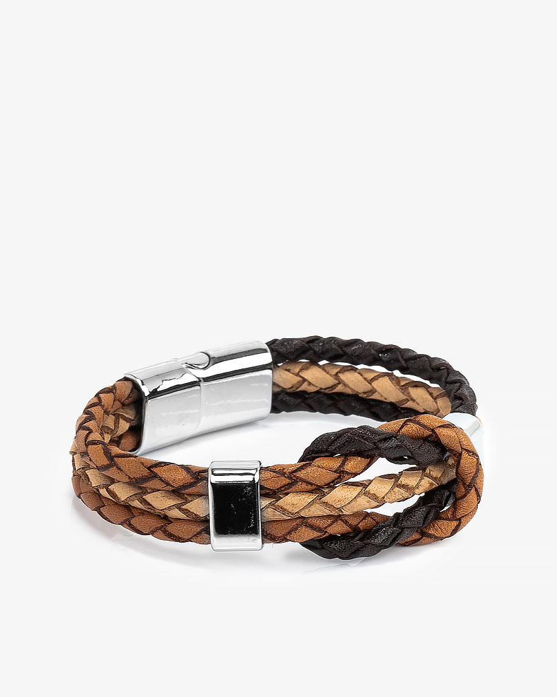 سوار معصم رجالي جلد طبيعي بني مظفر فاخر