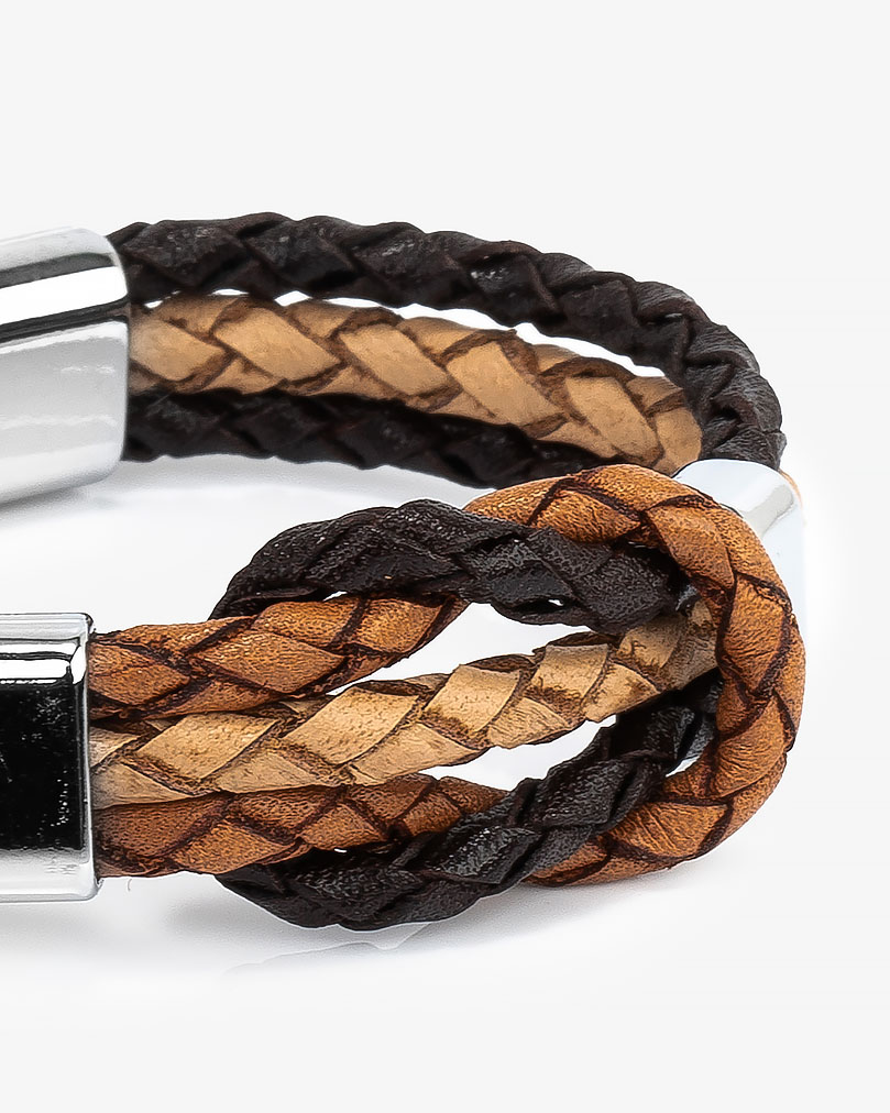 سوار معصم رجالي جلد طبيعي بني مظفر فاخر