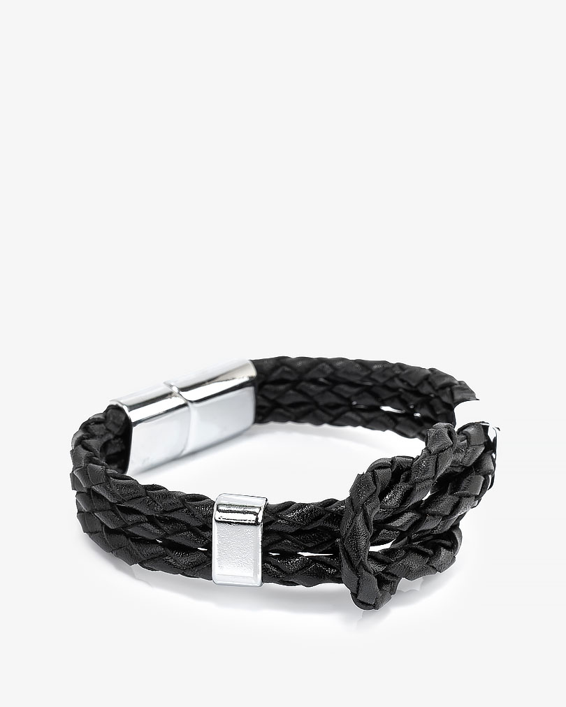 سوار معصم رجالي جلد أسود مظفر بستانليس ستيل