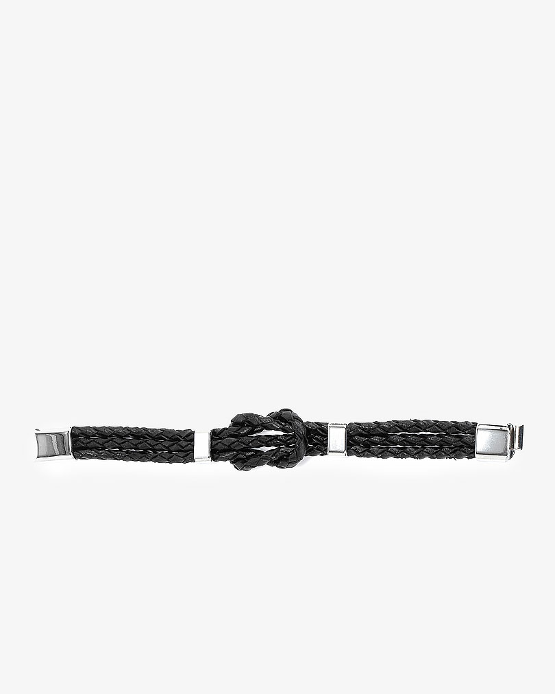 سوار معصم رجالي جلد أسود مظفر بستانليس ستيل