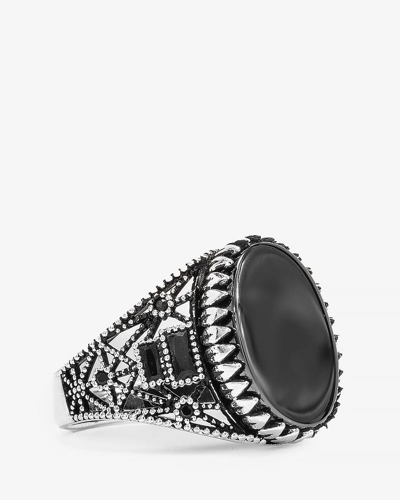 خاتم رجالي فضة عيار 925 عقيق يماني أسود دائري مبروم