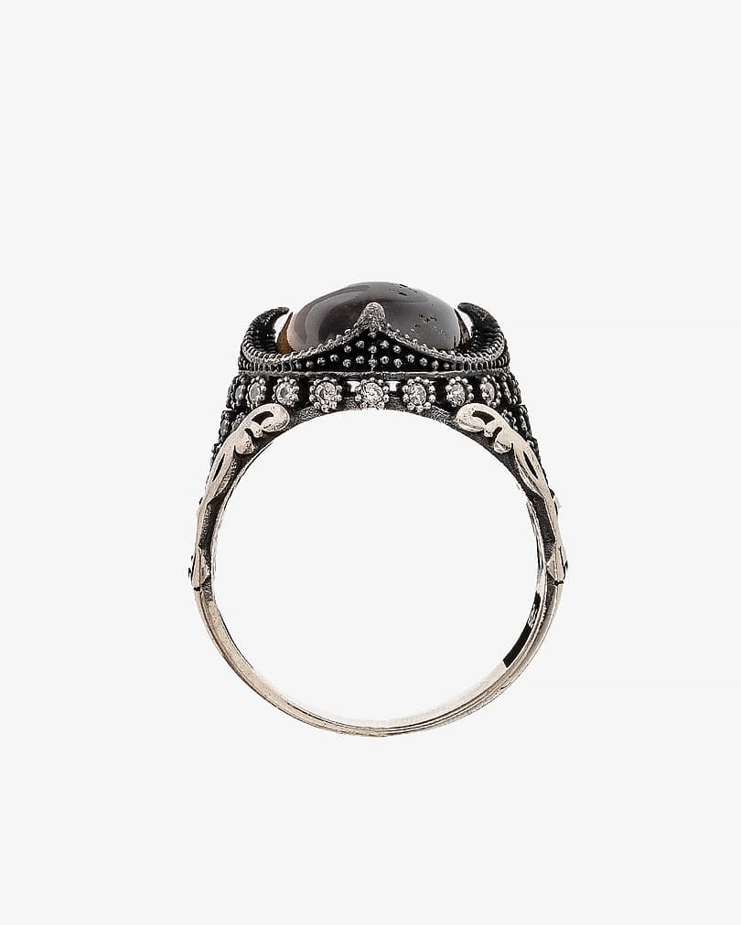 خاتم رجالي فضة حجر عين النمر طبيعي عيار 925