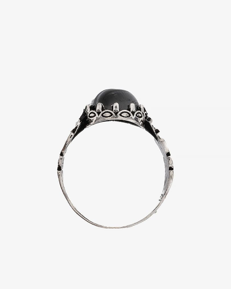 خاتم رجالي فضة عيار 925 عقيق يماني أسود طبيعي