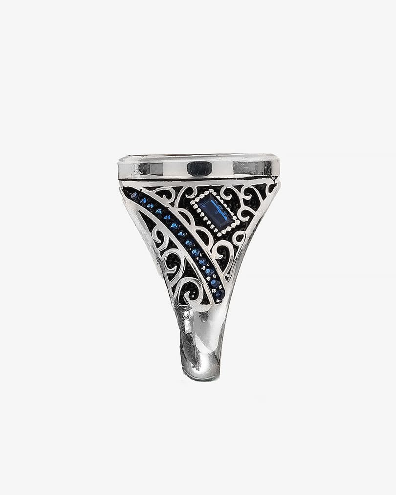 خاتم رجالي فضة عيار 925 عقيق بني طبيعي مزين كريستال