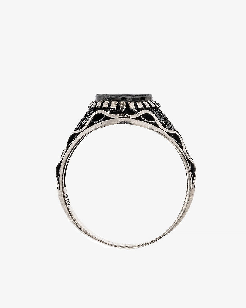 خاتم رجالي فضة عيار 925 عقيق يمني أسود مرصع زركون