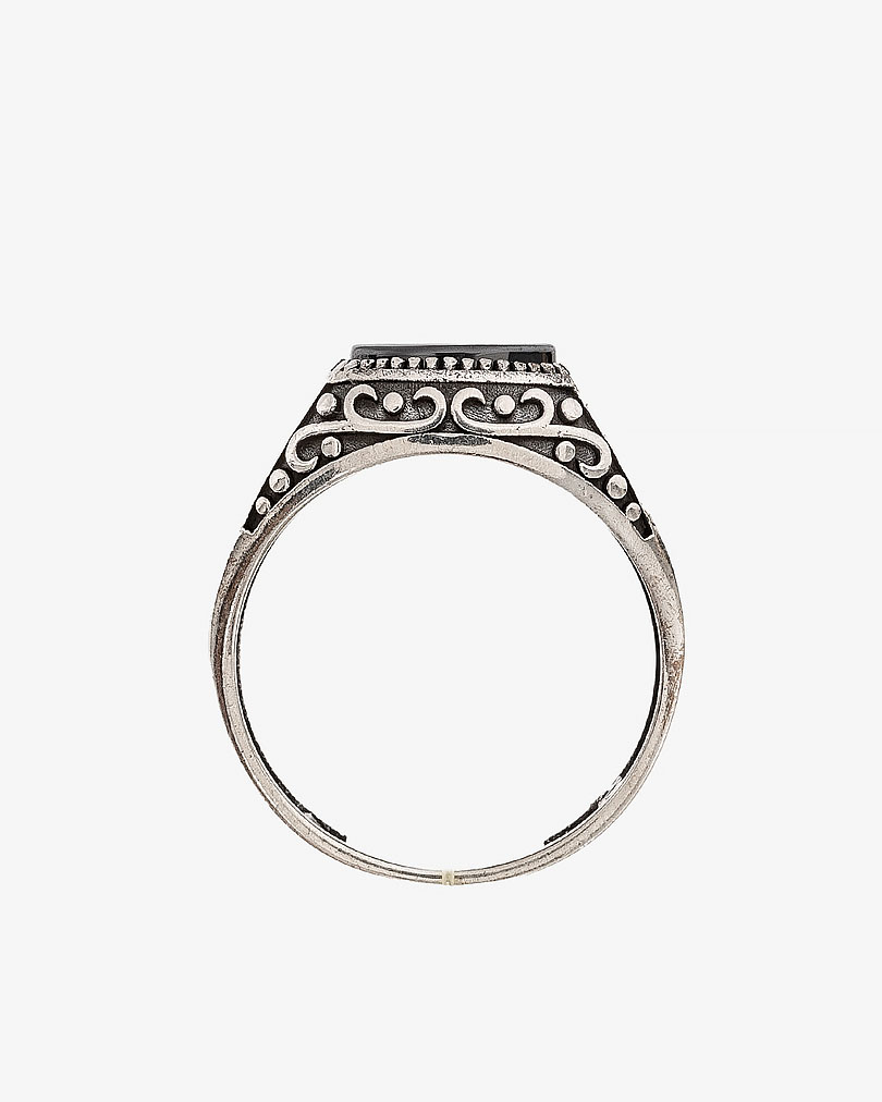 خاتم رجالي فضة 925 عقيق يمني أسود منقوش فاخر