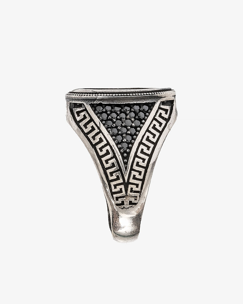 خاتم فضة رجالي عقيق أسود بنقش روماني فاخر