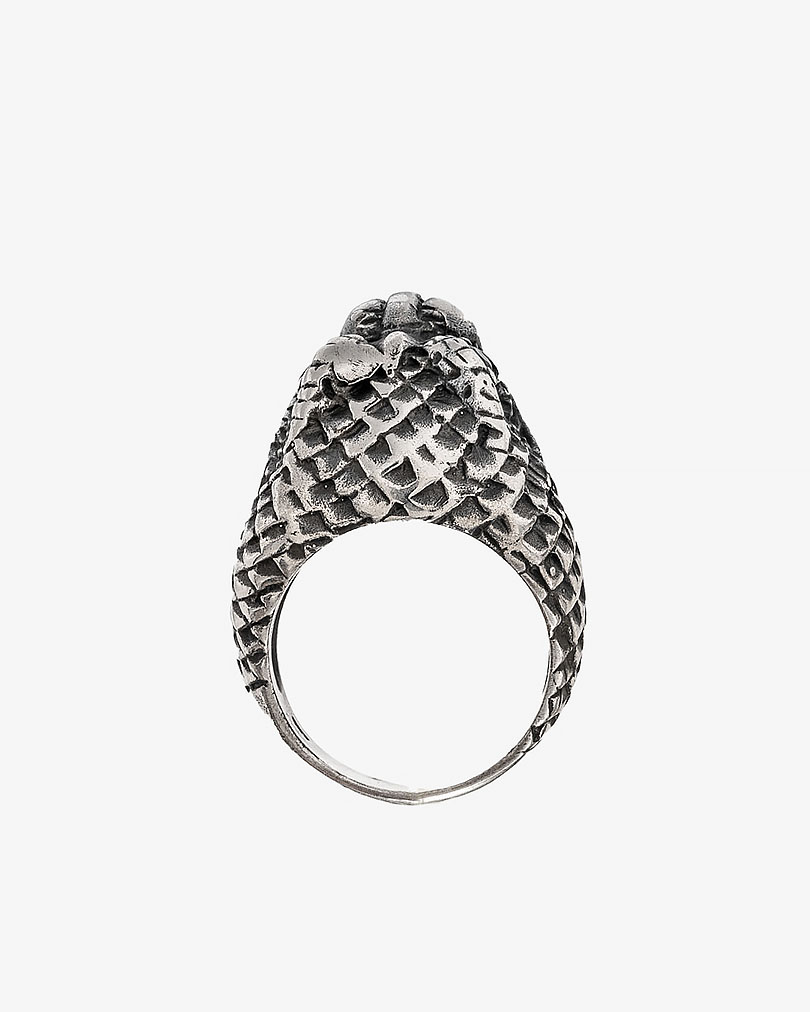 خاتم رجالي فضة نقش رأس الثعبان مرصع زركون أزرق