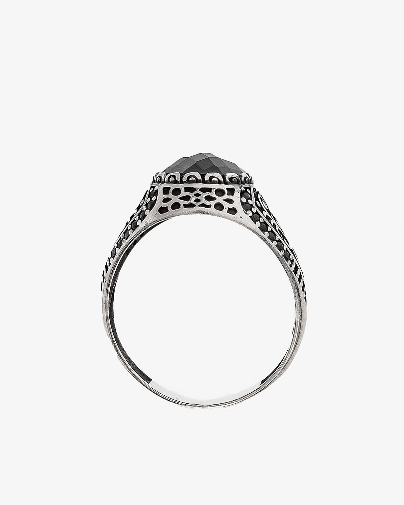 خاتم رجالي فضة 925 عقيق يمني أسود قصة معينة