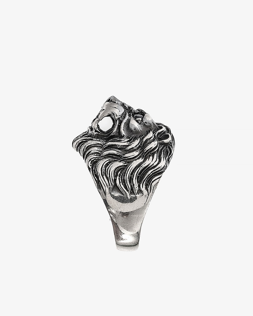 خاتم رجالي فضة عيار 925 نحت رأس أسد بزركون أزرق