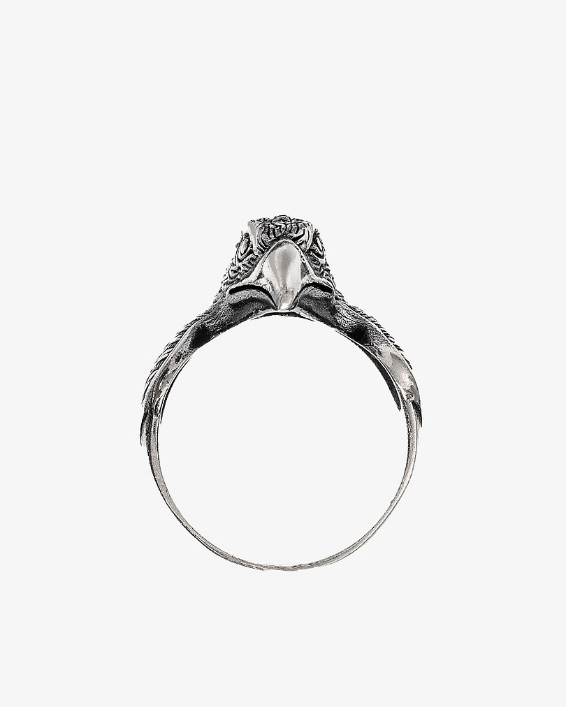 خاتم رجالي فضة نقش رأس النسر محفور يدوي