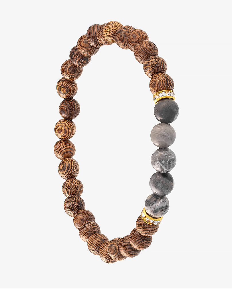 سوار خشب طبيعي مع حجر أونكس رمادي للشباب