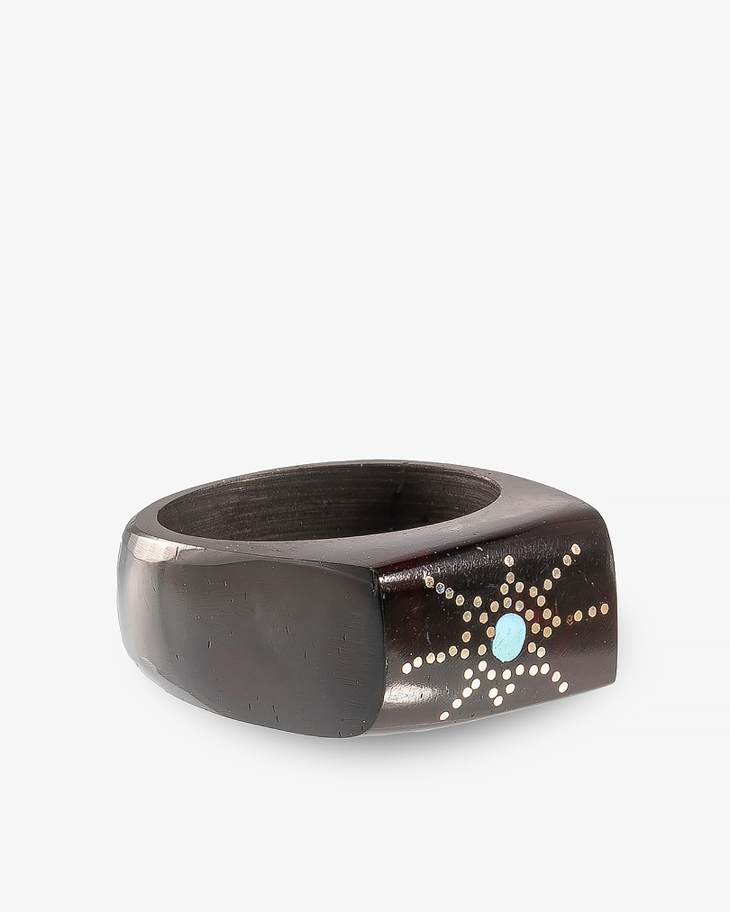 خاتم خشب كوك طبيعي ومعدن بحجر فيروز طبيعي