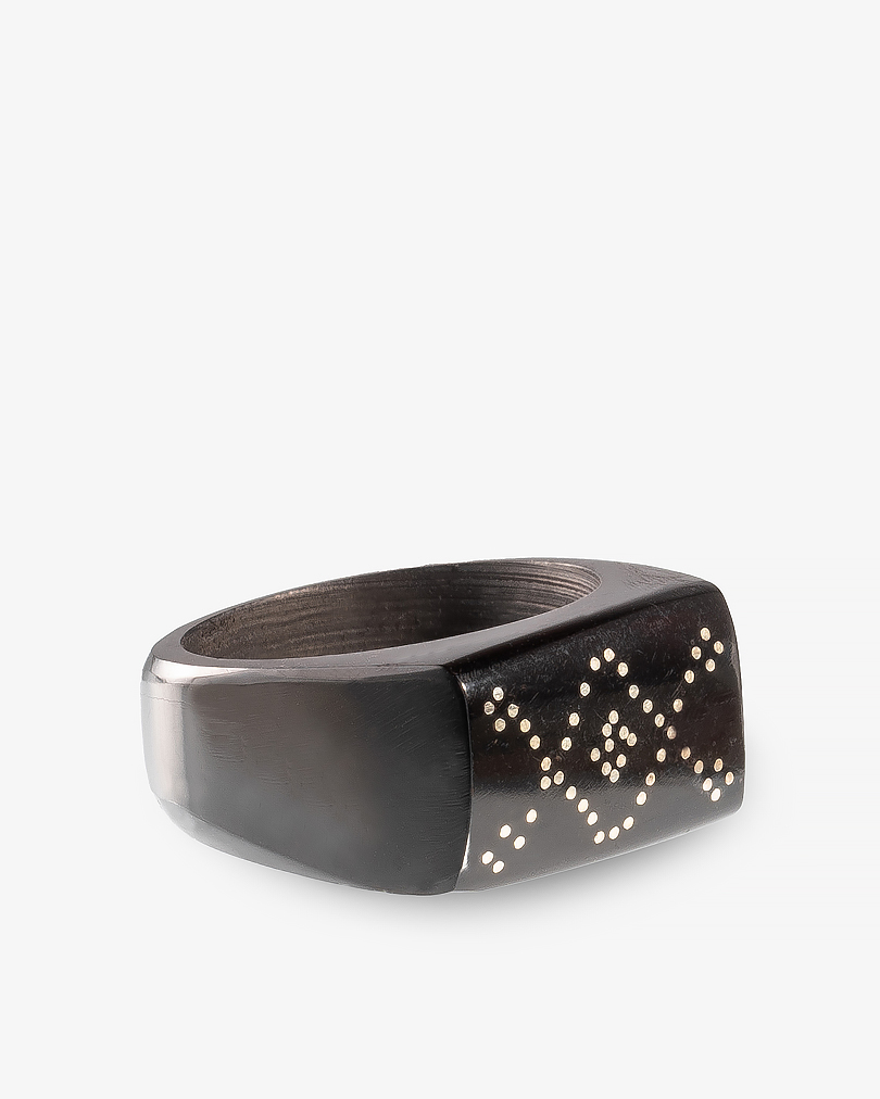 خاتم رجالي خشب كوك طبيعي بنقش معدني يدوي