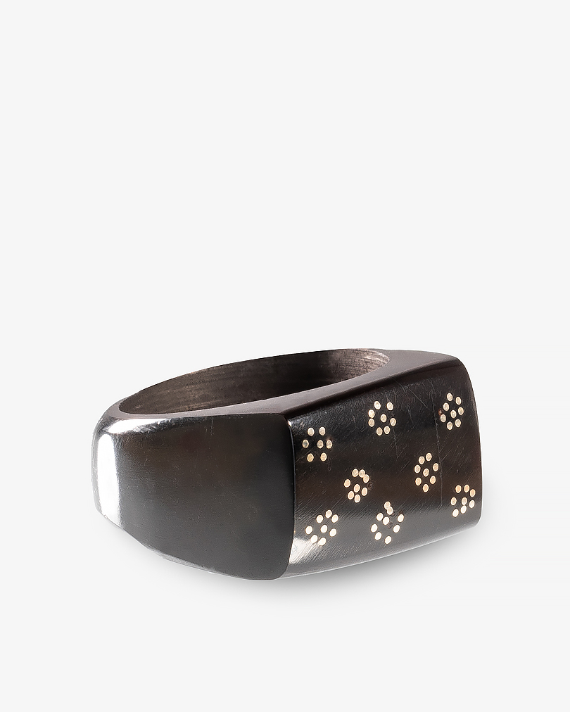 خاتم رجالي خشب كوك طبيعي منقوش بالمعدن