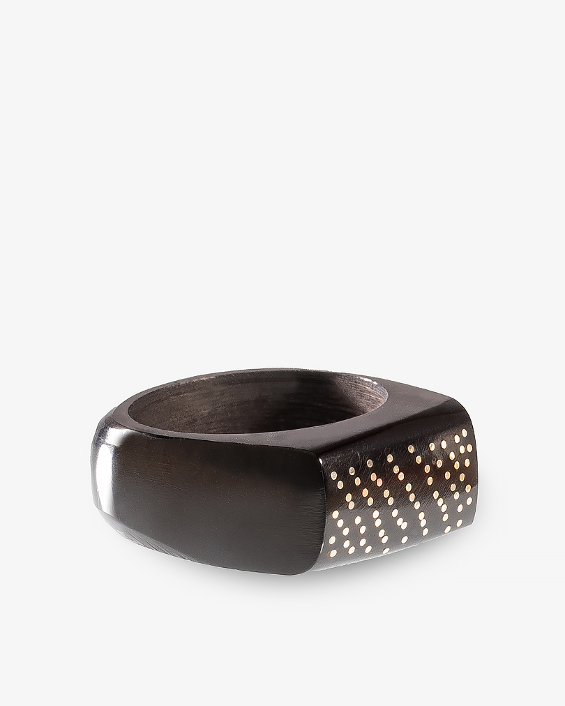 خاتم رجالي خشب كوك طبيعي منقوش بالمعدن يدوي