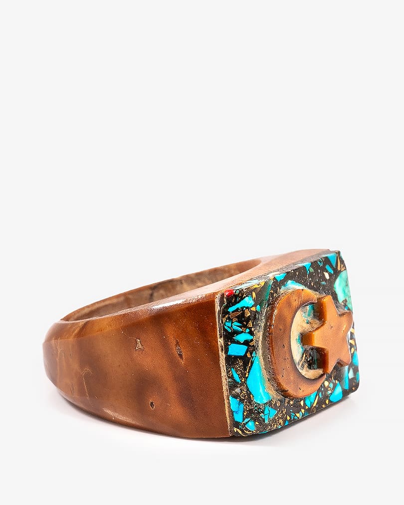 خاتم خشب كوك طبيعي هلال ونجمة رجالي إسلامي