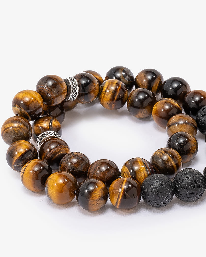 سبحة  حجر لافا وعين النمرعسلي