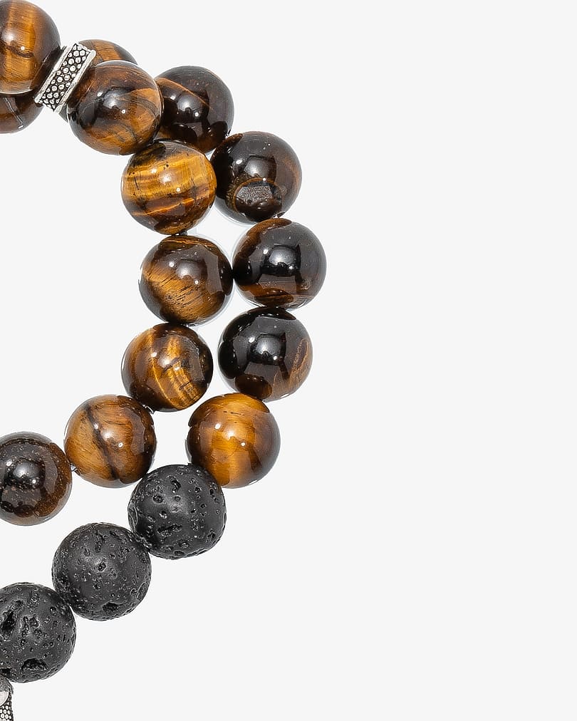 سبحة  حجر لافا وعين النمرعسلي