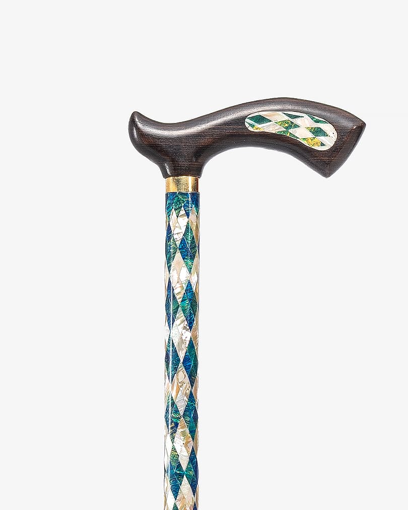 عصا عكاز ايبانوس مزخرفة بصدف طبيعي يدوي
