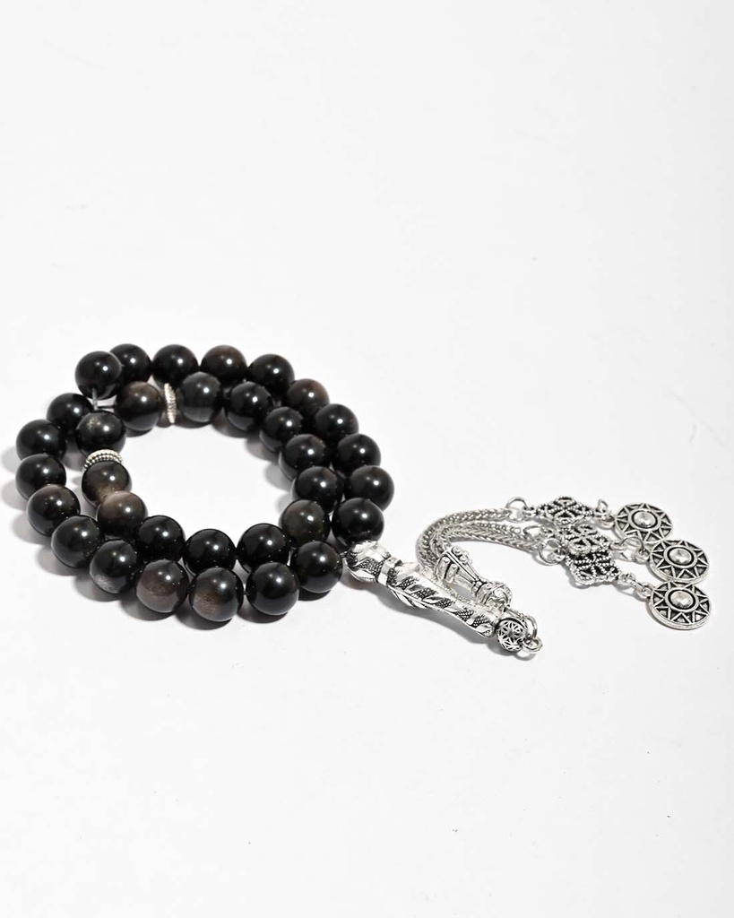 سبحة حجر طبيعي زجاج بركاني فاخر