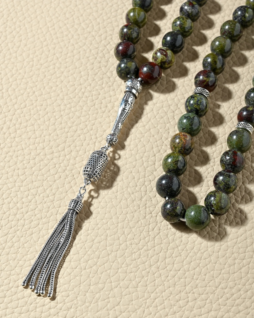 Luxury Silver Rosary with Natural Bloodstone
