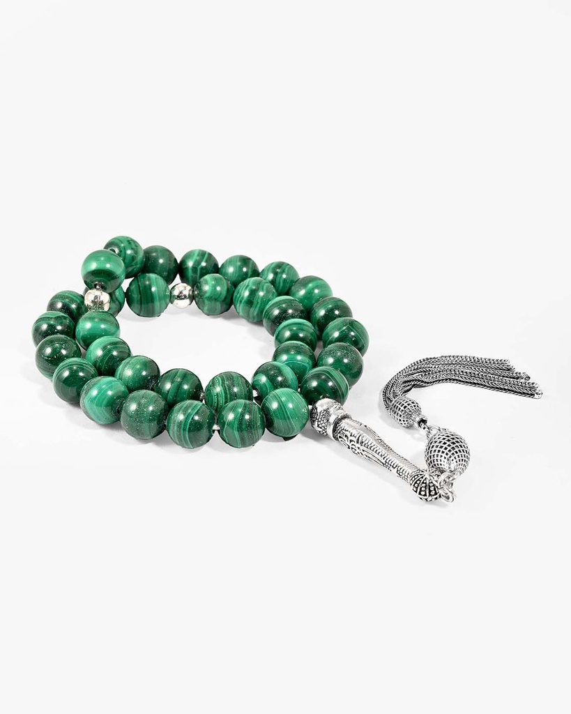 سبحة فضة بحجر ملاكيت طبيعي فاخر