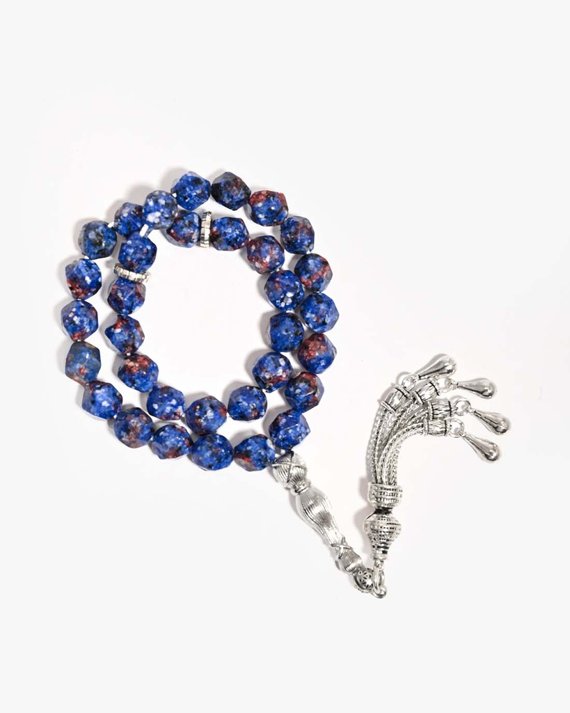 سبحة حجر عقيق ازرق بقصة الاماس