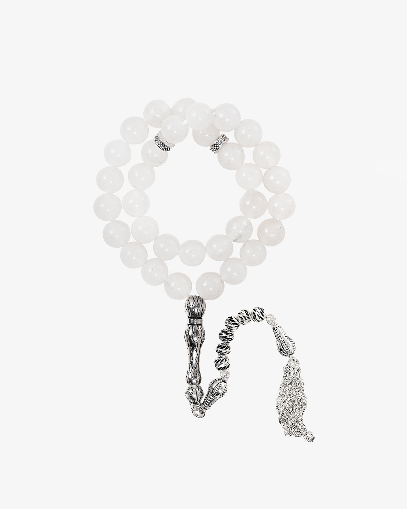 سبحة حجر جاد ابيض طبيعي