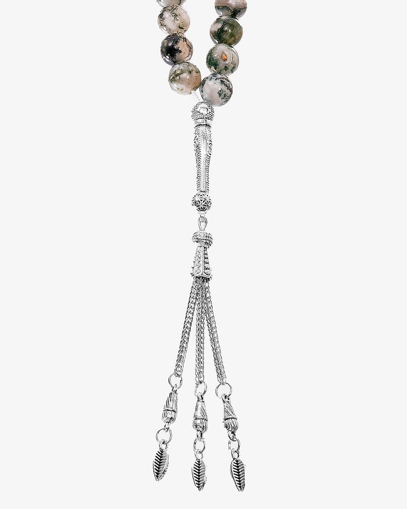 سبحة حجر عقيق شجري طبيعي بعروق فاخرة