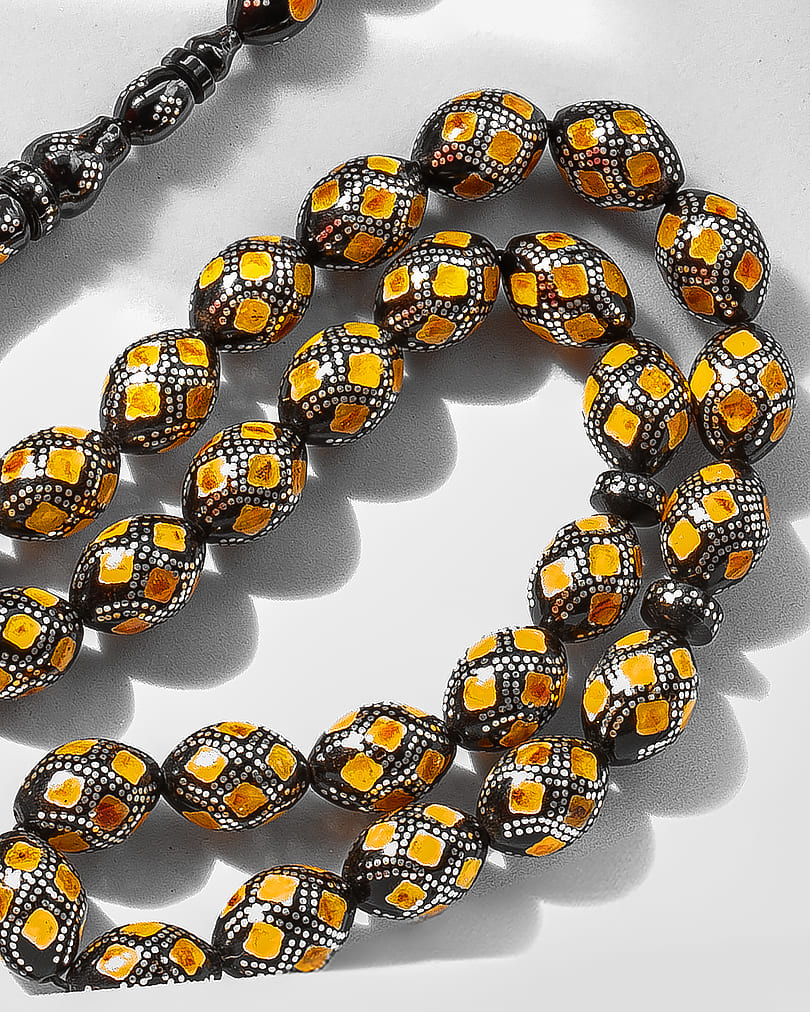 Natural Yusr Rosary decorated with silver and amber-like