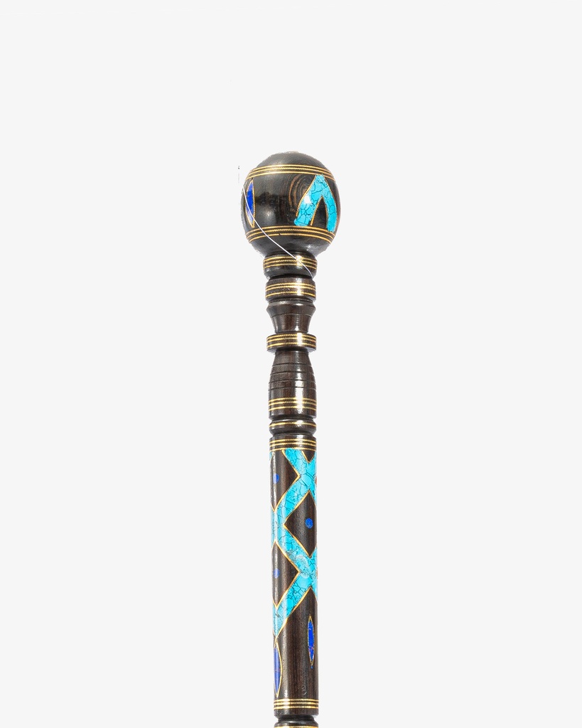عصا عكاز ايبانوس منقوشة حجر فيروز طبيعي ولازورد يدوي