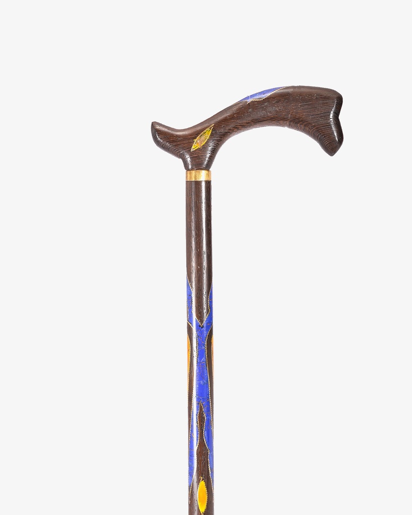 عصا عكاز فينجي منقوش لازورد وشبيه الكهرمان