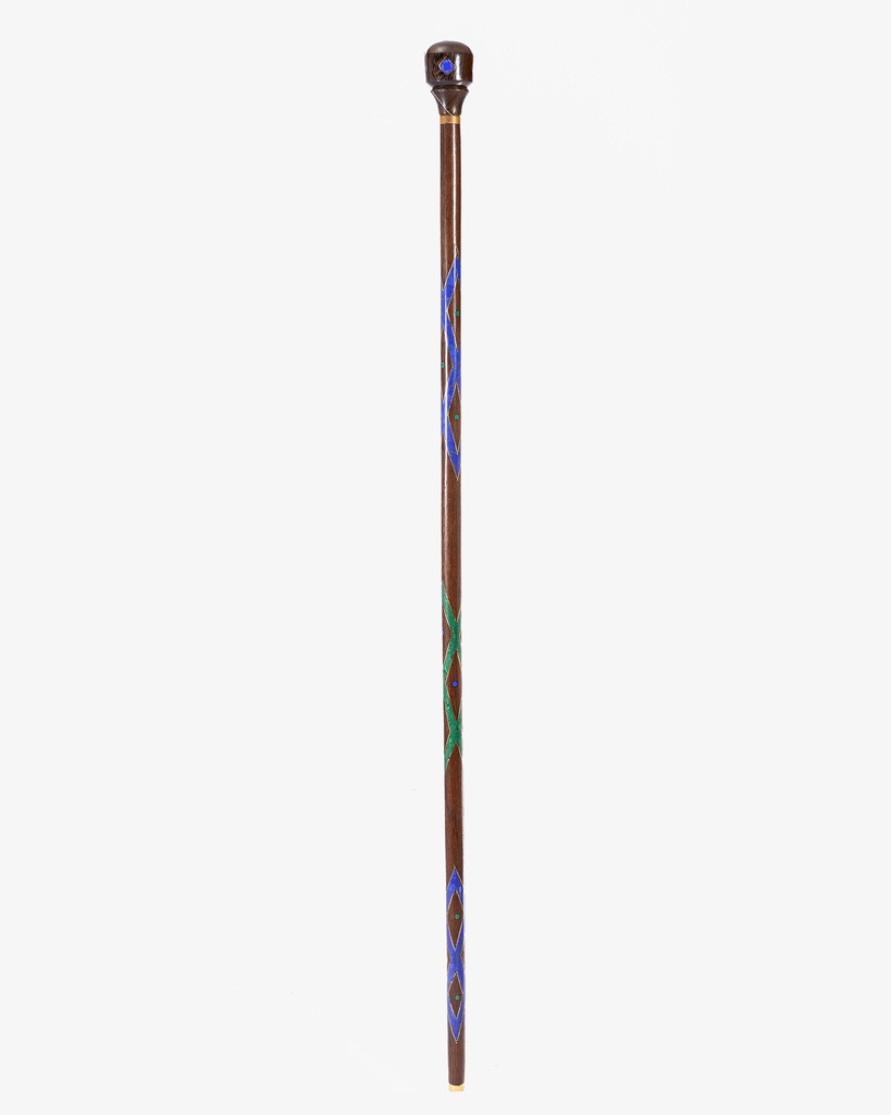 عصا عكاز فنجي طبيعي مزخرف لازورد وملاكيت يدوي راقي