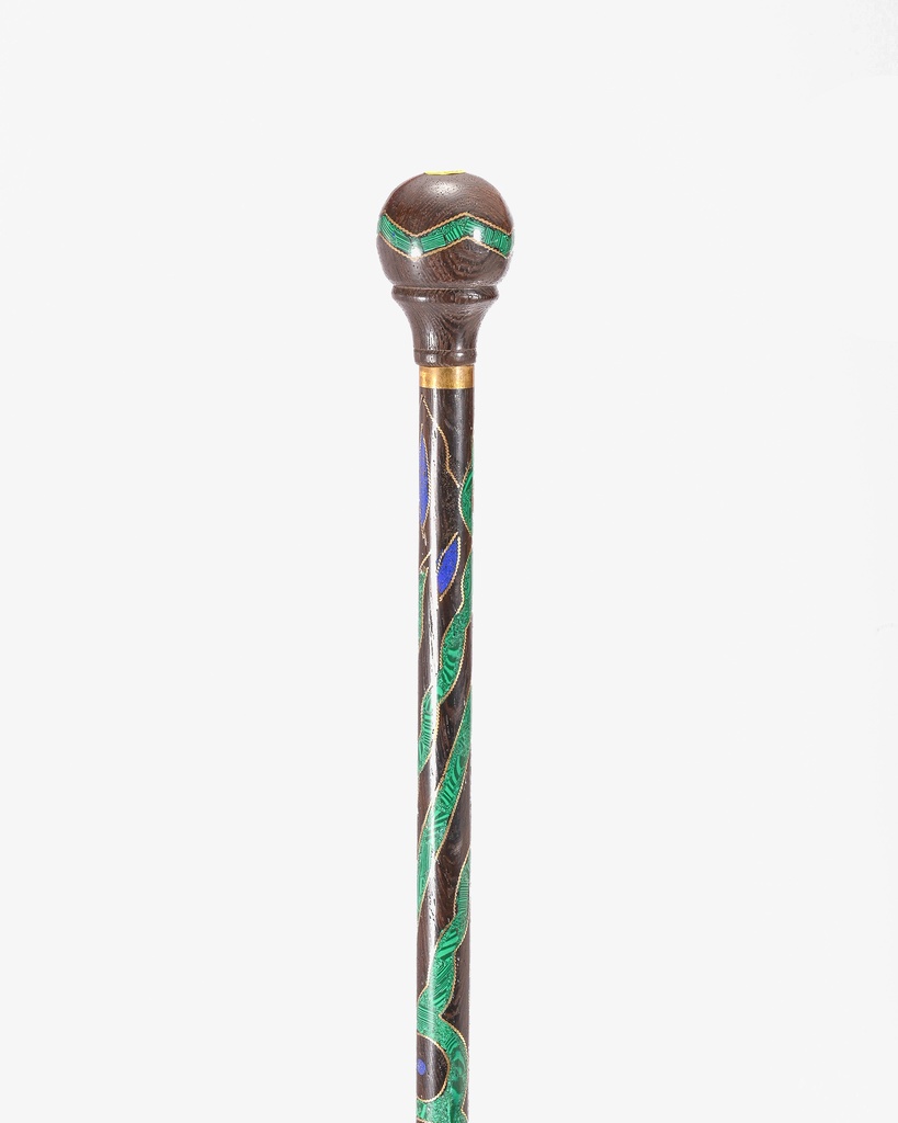 عصا عكاز خشب فنجي مزخرف لازورد وملاكيت طبيعي فاخر