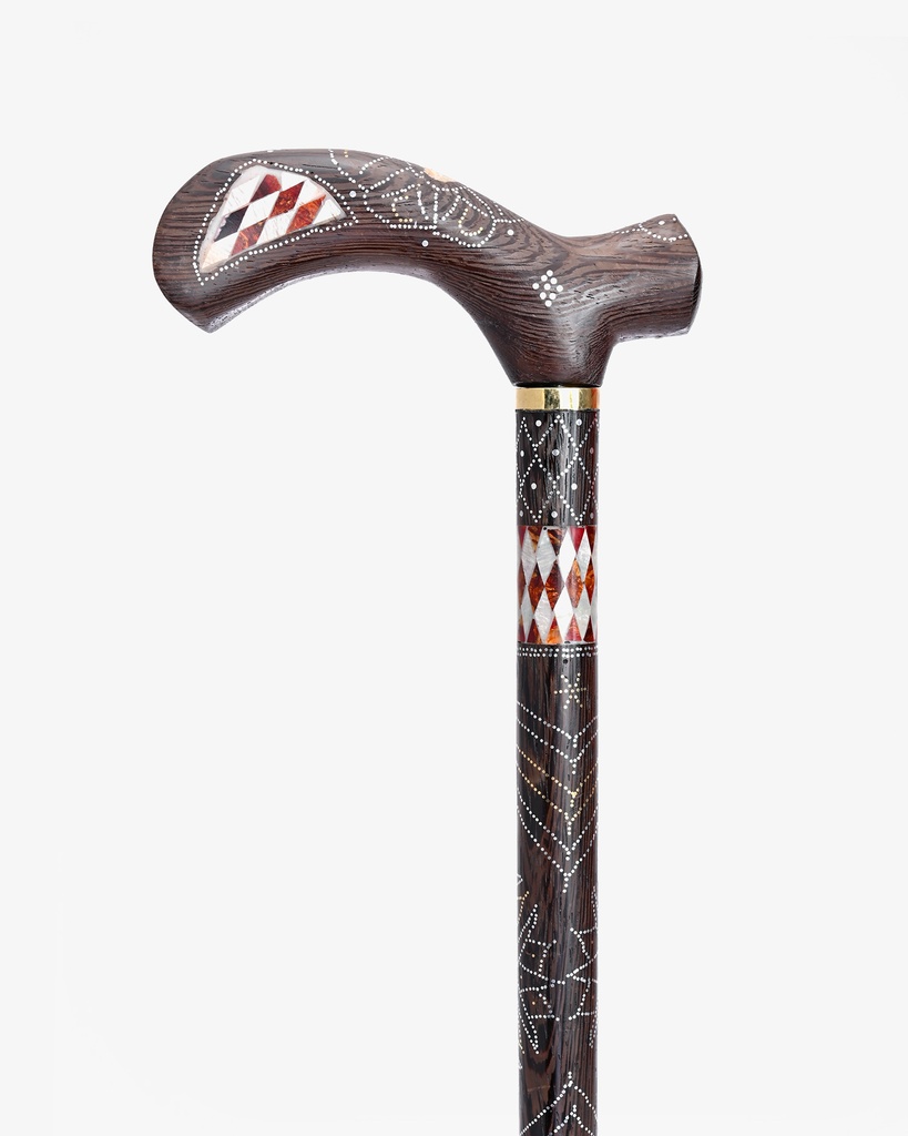 عصا عكاز خشب فينجي صدف طبيعي صناعة يدوية