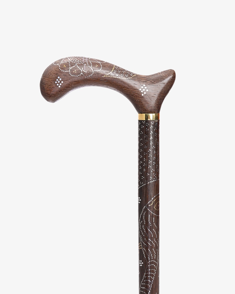 عصا عكاز خشب فينجي طبيعي بمعدن مصقول ناعم الملمس