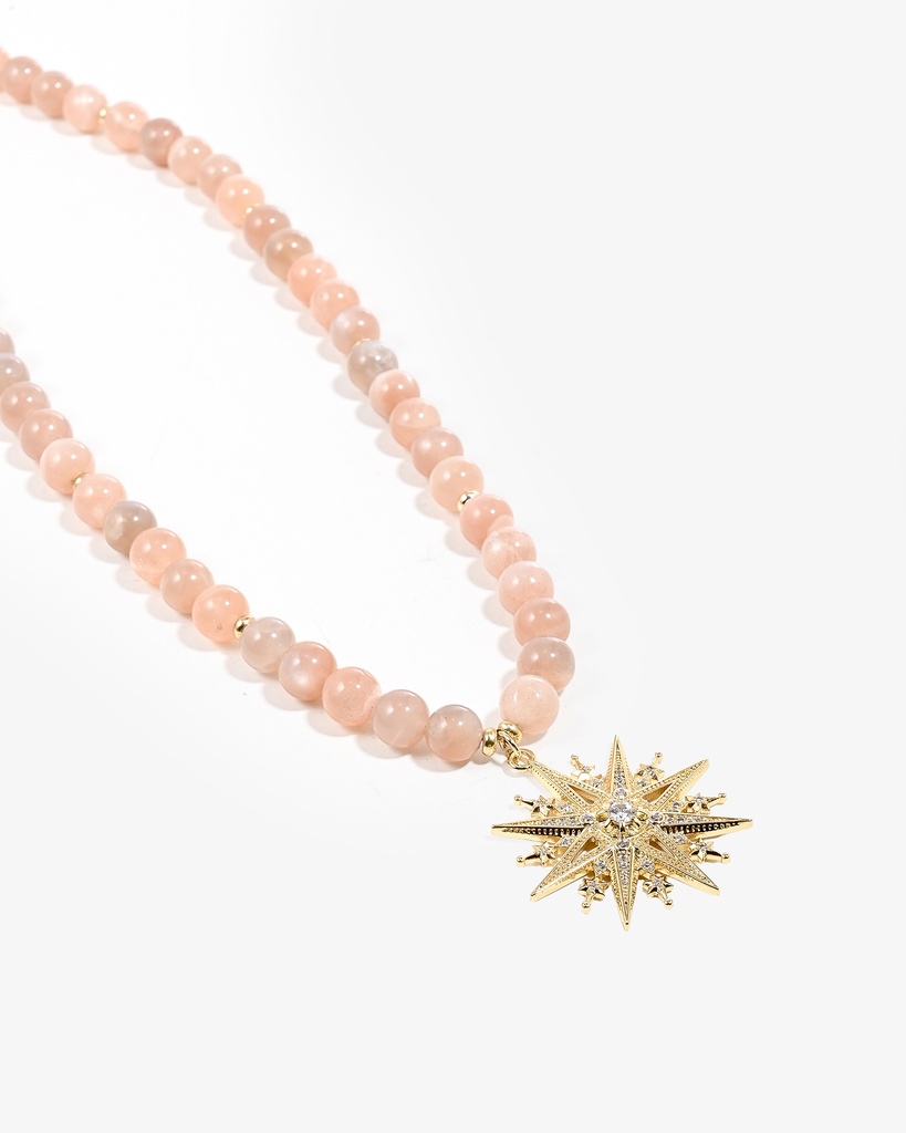 عقد الحجر الرملي الطبيعي مع تعليقة النجمة الذهبية
