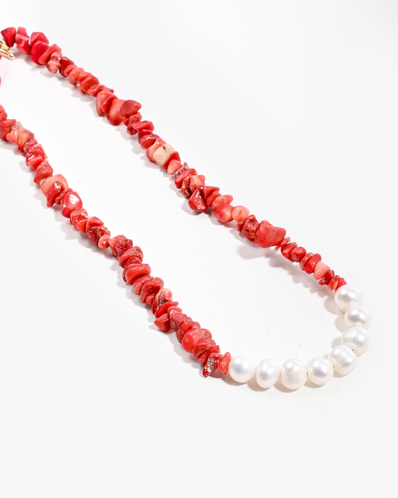 سلسلة مرجان أحمر مع لؤلؤ طبيعي فاخر