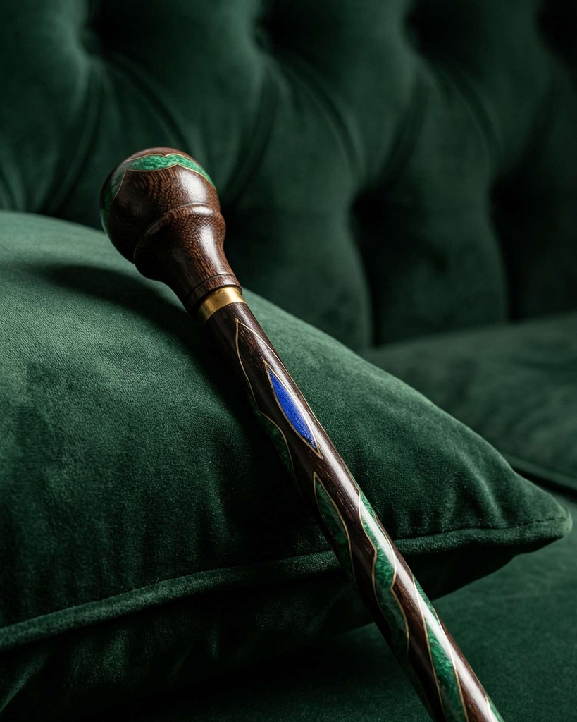 عصا عكاز فنجي مزخرف لازورد وملاكيت طبيعي