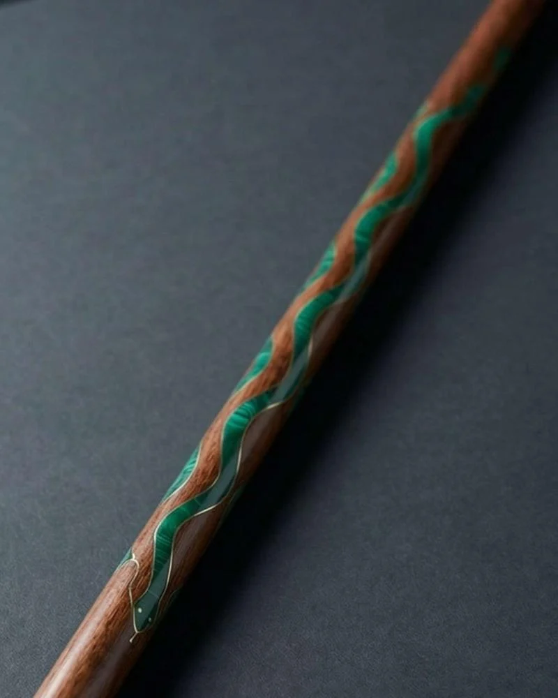 عصا عكاز خشب صاج طبيعي ملاكيت فاخر مقبض طولي يدوي