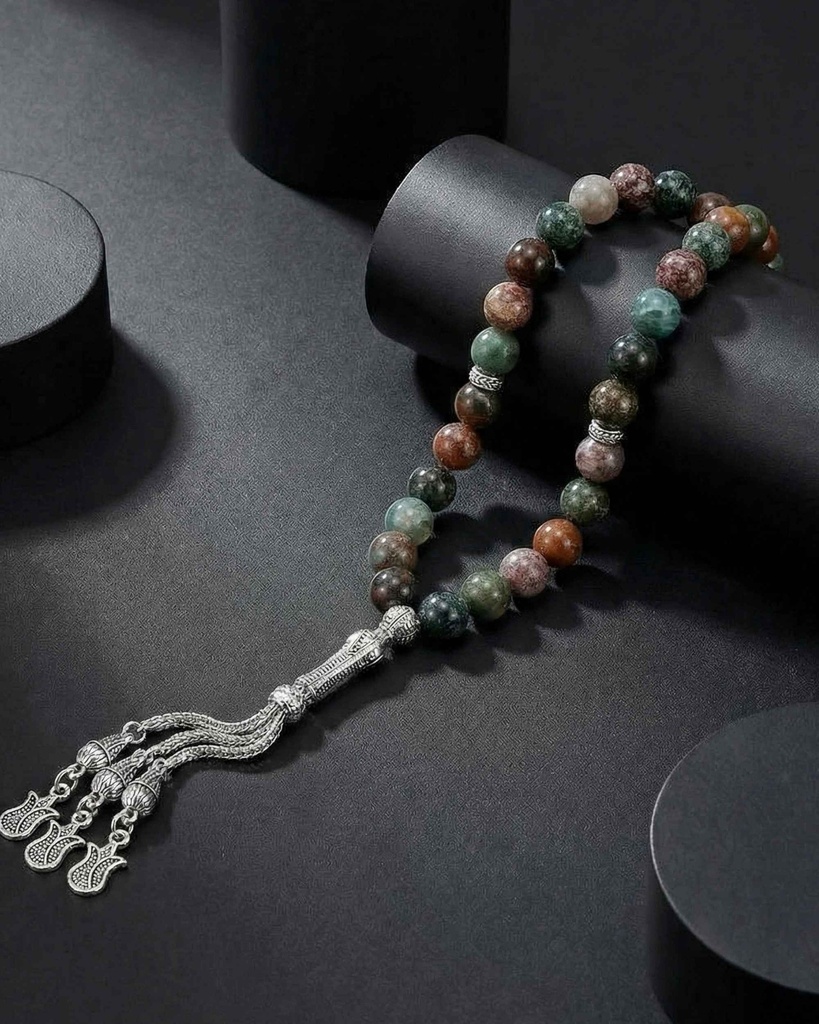 سبحة فاخرة بحجر عقيق هندي طبيعي