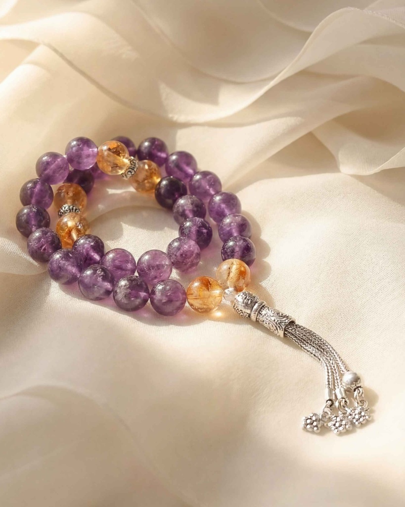 سبحة فضة حجر جيمشت وسترين