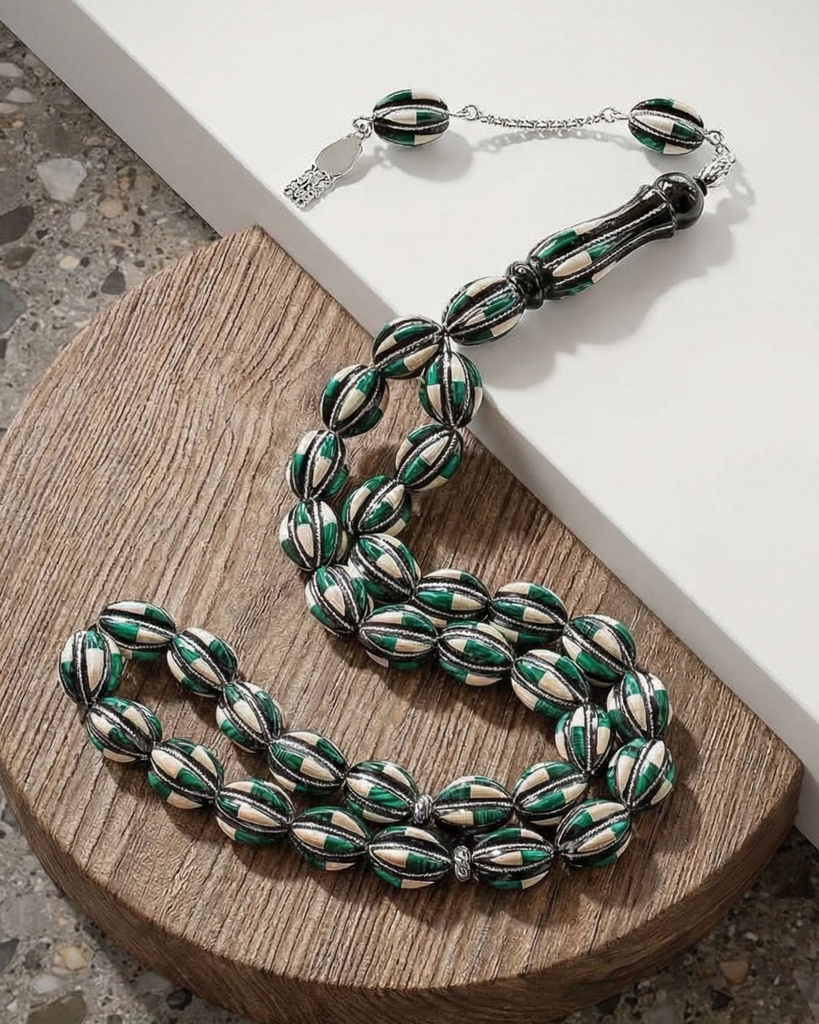 سبحة يسر فضة شبيه العاج والملاكيت