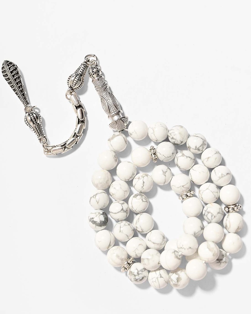 سبحة فضة حجر جاموس (الهاوليت) الطبيعي