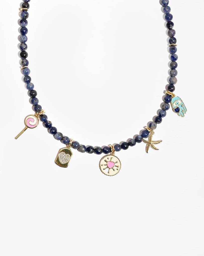 عقد نسائي أنيق بحجر السوداليت الطبيعي