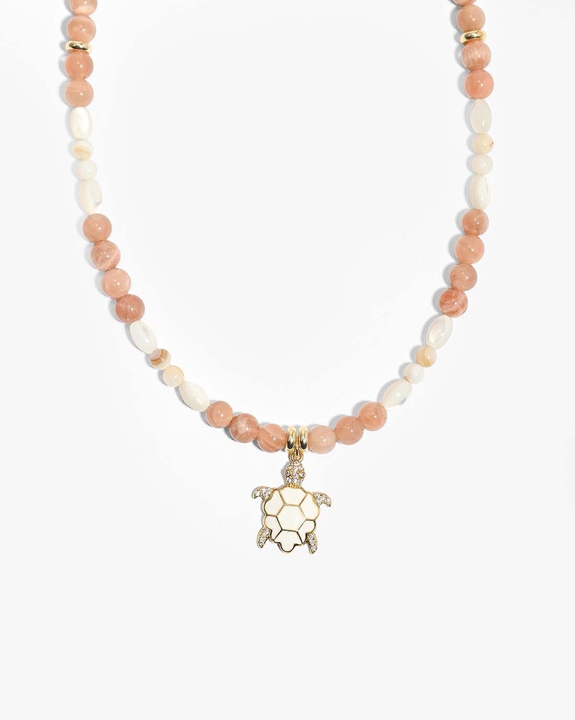 عقد نسائي حجر رملي وصدف طبيعي بتعليقة السلحفاة