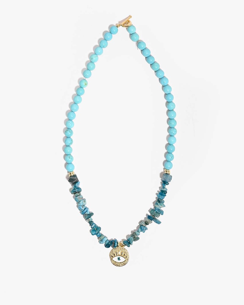 سلسلة فيروز طبيعي وأباتايت بتدرجات زرقاء ساحرة